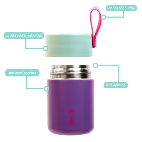 Décor 350ml Kids Insulated Food Flask - Double Wall Stainless Steel Container with Wide Opening, Airtight Leakproof Lid, 4h Hot / 9h Cold - Purple — view 2