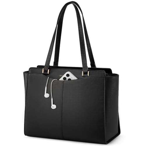 RAINSMORE Handbag for Women Large Laptop Tote Bag 14 Inch Waterproof PU Leather School Ladies Handbag with Zipper Pocket Work Shoulder Bags for Shopping Office Travel Business