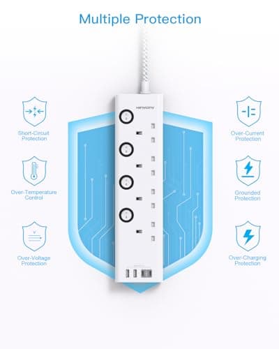Extension Lead with USB Slots(2 USB C), 4 Way Plug Extension Socket, 1.8M — view 5