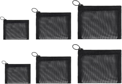 6 Packs Mini Zipper Toiletry Bag, Clear Mesh Zipper Cosmetic Small Purse Black Nylon Waterproof Small Purse Makeup Bag for Women, Portable Office Stationery Pouch.