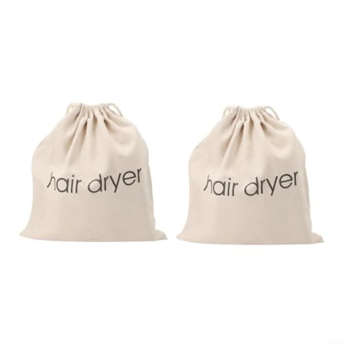 2 Pack Hair Dryer Storage Bags for Travel, Linen Cotton Heat Resistant Pouches with Drawstring for Curling Irons and Straighteners, Beige — view 4