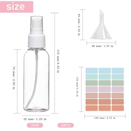 10pcs 50ml Spray Bottle Travel Bottles for Toiletries with Funnel Sticker — view 2