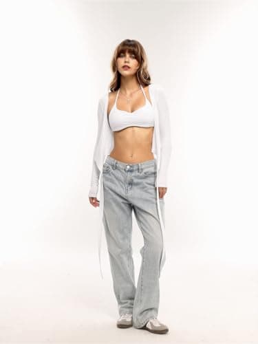 Danysu Women Pilates Wrap Top Yoga V-Neck Tie Waist Going Out Tops White M — view 3