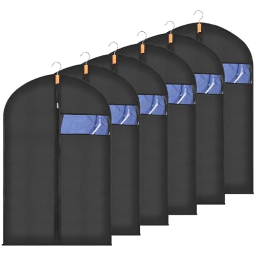 Sevenpers 6 Pack Suit Bags Garment Bags for Hanging Clothes 60x80cm Black