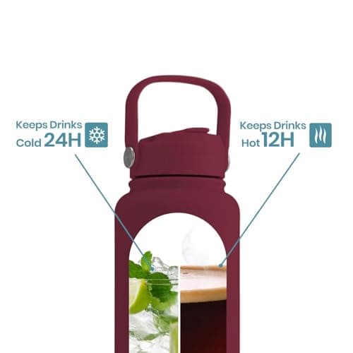 OMNIA NUTRIENTS Vacuum Insulated Stainless Steel Water Bottle, 2 Lids (Straw & Spout) Leakproof, BPA-Free, Reusable Flask Ideal for Travel and Outdoors (Burgundy - 1000 ml) — view 6