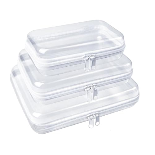3PCS Clear Hard Shell Zipper Cases, Waterproof Travel Toiletry Toys Bags