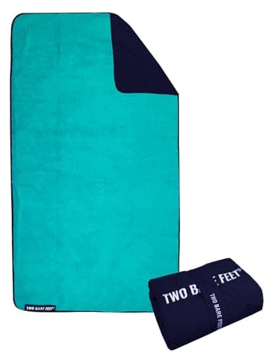Two Bare Feet Sherpa Lined Waterproof Beach Travel Blanket for Surf, Swim, SUP, Watersports and Outdoor Sports - Sherpa Fleece, Waterpoof, Roll up, Portable (Marine Blue/Teal, 145cm x 80cm) — view 2