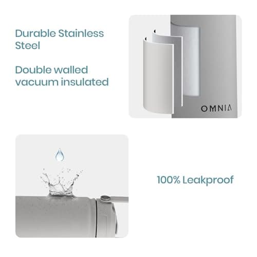OMNIA NUTRIENTS Vacuum Insulated Stainless Steel Water Bottle, 2 Lids (Straw & Spout) Leakproof, BPA-Free, Reusable Flask Ideal for Travel and Outdoors (Stone Grey - 750 ml) — view 3