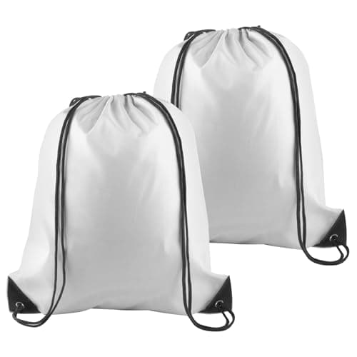 PLULON 2Pcs White Drawstring Bags Bulk, Drawstring Backpack String Backpack Cinch Sack Sport Gym Backpack Bags for Yoga Traveling Outdoor Sports