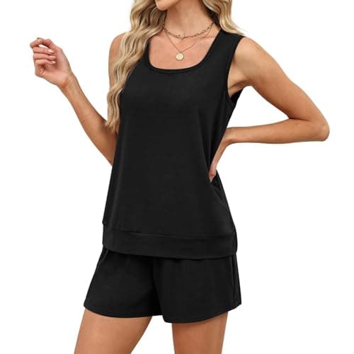 Womens Co Ord Sets Co Ord Sets for Women Summer Tracksuit Full Set Square Neck Vest Tops and Wide Leg Shorts 2 Piece Travel Airport Outfits Casual Solid Pyjamas Loungewear Leisure Suits Activewear — view 4