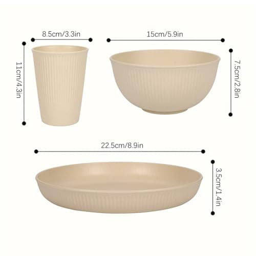 Camping Plates, Unbreakable Dinner Sets for 6, 18 Pcs Plastic Picnic Set for Party, Home & Picnic, Lightweight Microwave & Dishwasher Safe Camping Cutlery for (Beige White) — view 4