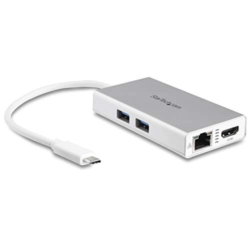 StarTech 4-in-1 USB-C Travel Dock with 4K HDMI, 60W PD, GbE, Silver White