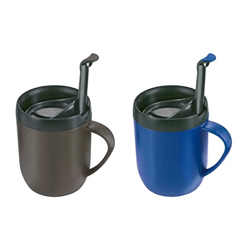 Zyliss Hot Mug Cafetiere - 2 x Plastic/Silicone Travel Mug Bundle | Grey/Blue | Dishwasher Safe | 5 Year Guarantee