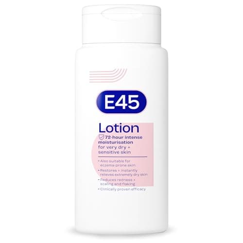 E45 Moisturising Lotion 200 ml, Daily Body Moisturiser for Dry & Sensitive Skin, Long-Lasting Hydration to Soothe, Protect & Restore Softness