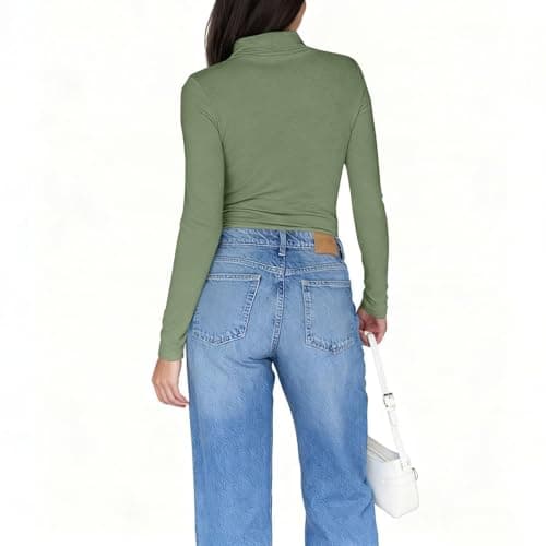 Women's Long Sleeve T Shirts Thermal Polo Neck Soft Warm Slim Fit Plain Jumpers Base Layer Yoga Underwear Lightweight Stretch Basic Pullover Top Sports Tight Undershirt 2026 Mint Green — view 4