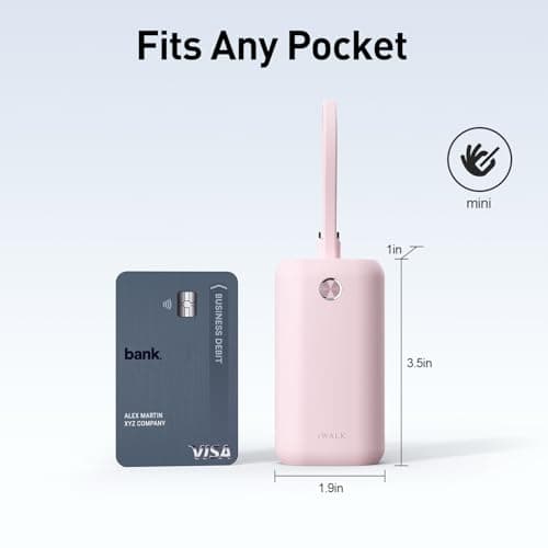 iWALK Power Bank Fast Charging 10,000mAh, 22.5W USB-C Portable Charger With Built-in Cable,Travel Essential Ultra-Small Battery Pack Compatible for iPhone 17/16 Pro/15, Samsung, Google, Pink — view 2