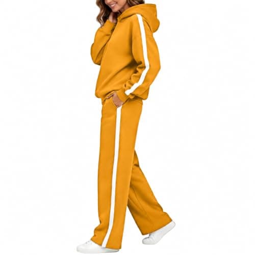 Womens Yellow 2 Piece Outfit Pullover Hoodie and Wide Leg Trousers — view 2