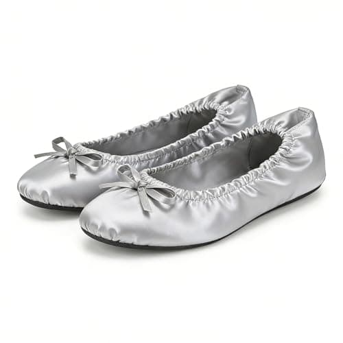 Women's Foldable Flats – Portable Ballet Slippers Shoes for Travel, Wedding – Fits in Purse with Expandable Tote Bag (S, Silver) — view 5