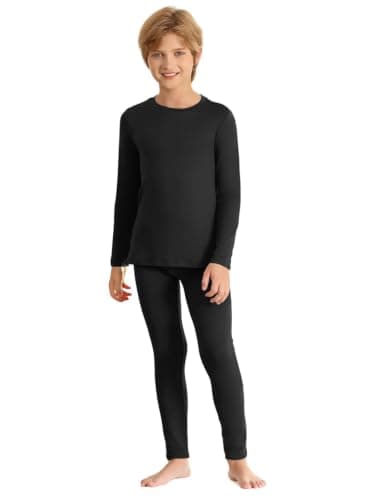 Haloumoning Boys Thermal Underwear Set Long Sleeve, Black, 9-10 Years