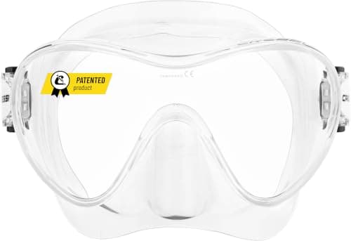 Cressi F1 Frameless Diving Mask - Anti-Fog Tempered Glass Snorkel Mask - Silicone Skirt for Secure Scuba Fit - Adjustable Buckles for Diving & Snorkelling - Transparent - One Size