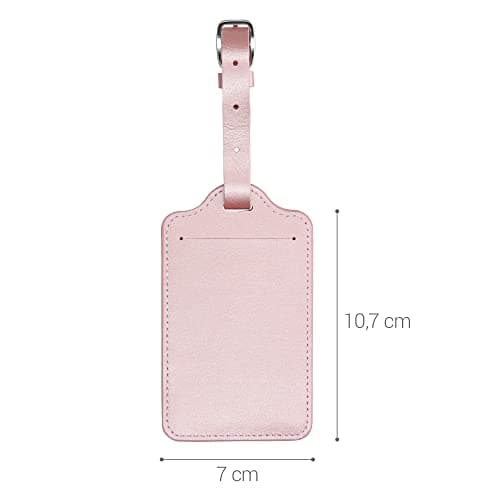 kwmobile Luggage Tags - 2X Synthetic Leather Name Address Cards for Travel Luggage, Suitcases - Rose Gold — view 4