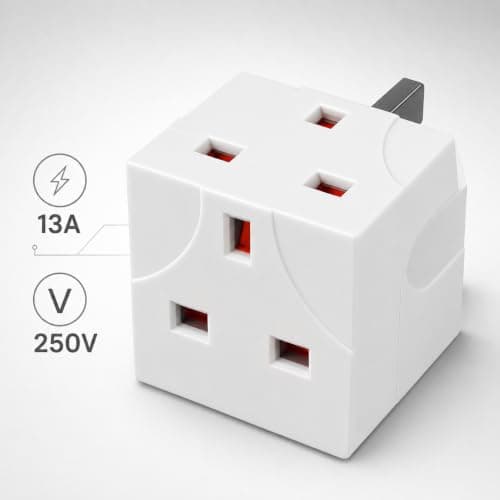 1ABOVE 2 Way UK Plug Adapter, 13A 250V Double 3 Pin Socket Extension, 2 Pack — view 2