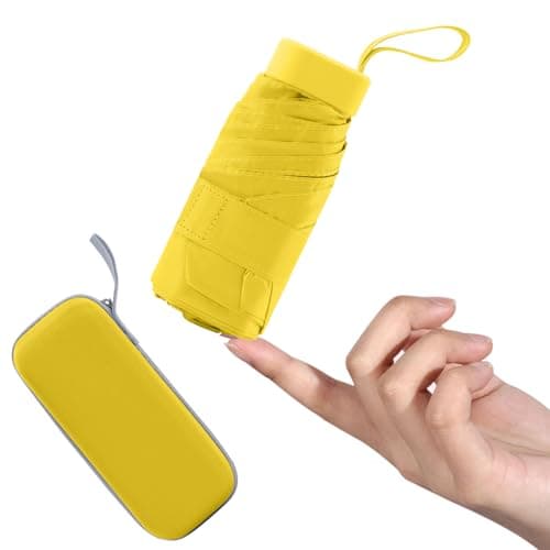 Mayoii Mini Umbrella with UPF50+ Protection, Lightweight Compact Umbrella for Women and Kids, Portable UV Parasol with Storage Box, 6Ribbed Small Parachute for Women Handbag Size (Yellow)