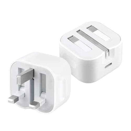 2 pack 20W USB C PD Fast Charger Foldable UK Wall Head Adapter for iPhone