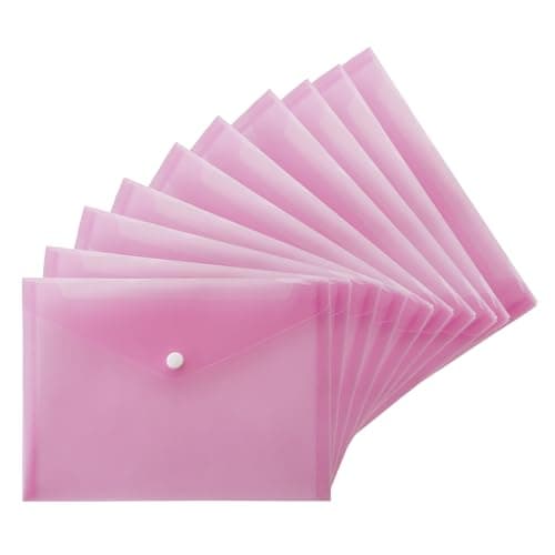 A4 Plastic Wallets for Documents with Button Closure, Pack of 10 (Pink)