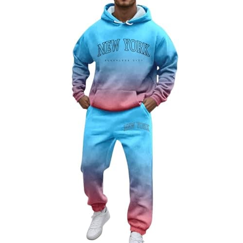 Mens Activewear Travel Hoodie Full Set 2 Piece Sweatsuit, Sweatshirt Suit Track Suits Men's Workout Top & Bottom Sets Tracksuit Jumper Jumpers for Men Uk Tracksuits Sport Sports Sky Blue XL