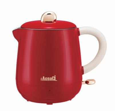 AddAcsaCi Electric Double Wall Red Kettle 600ml | Lightweight Small Electric Kettle, Cool Touch Exterior, Stainless Steel Interior, STRIX Thermostat, 1000W Quiet Boil Travel Kettle for Home/Students