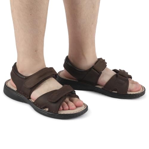 riemot Men's Genuine Leather Sandals for Casual Walking, Adjustable Fit — view 4