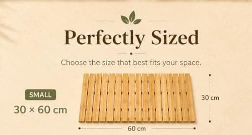 Folding Bath Mat Bamboo Wood Bathroom Strip Mat Shower Spa Sauna with Non Slip Feet Indoor Outdoor Use for Kitchen Bedroom Bathroom Toilet Doormat Pet Kitchen Travel Camper Van Camping (Small 30x60cm) — view 2