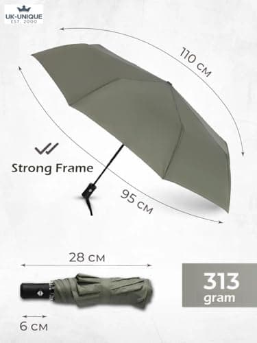 UK-UNIQUE Windproof Travel Umbrella - Compact, Light, Automatic, Strong and Portable - Wind Resistant, Small Folding Backpack Umbrella for Rain - Men and Women (Light Green) — view 2