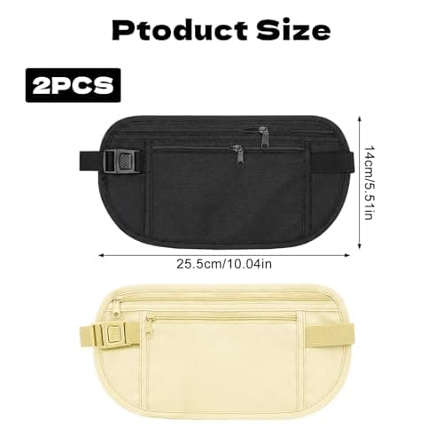 2 Pack Money Belt for Travel – Anti-Theft Money Pouch, Waterproof Passport Holder, Stealth Undercover Waist Wallet, Comfortable Elastic Bum Bag for Cash Cards Phone Dog Walking — view 3