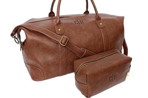 ZOEEDEN Personalised Travel Bag SET | Holdall Carry On Weekender Bag | Overnight Travel Duffel Bags for Men and Women | Wash bag and Travel for travel (Brown SET) 2 initials — view 3