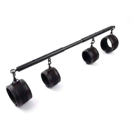 Heavy Duty Stainless Steel Expandable Spreader Bar with 4pcs Furry PU Purple Adjustable StrapsTraining Fitness Kit,Home Indoor Sports Yoga Set (Black+Black PU Cushioned Kit)