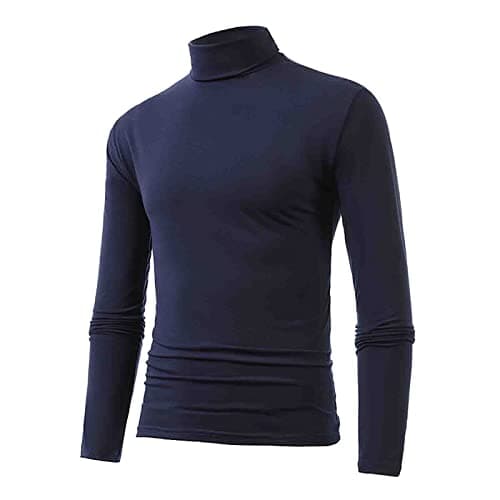 Mens Slim Fit Turtleneck Long Sleeve Base Layer Shirt Soft Stretch High Neck Undershirt Lightweight Thermal Top Plain Basic Tee Casual Smart Pullover for Autumn and Winter 2025 (Navy, XL)