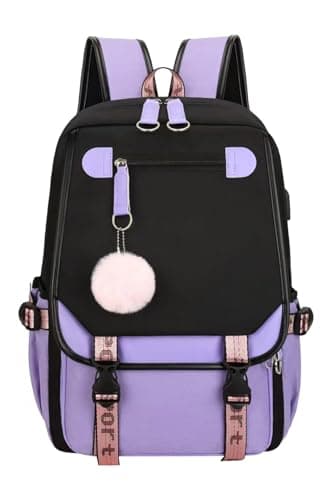 SellerFun Teenage girls' Backpack Middle School Students Bookbag Outdoor Daypack With USB charge Port (4# Purple, 21 Liters)