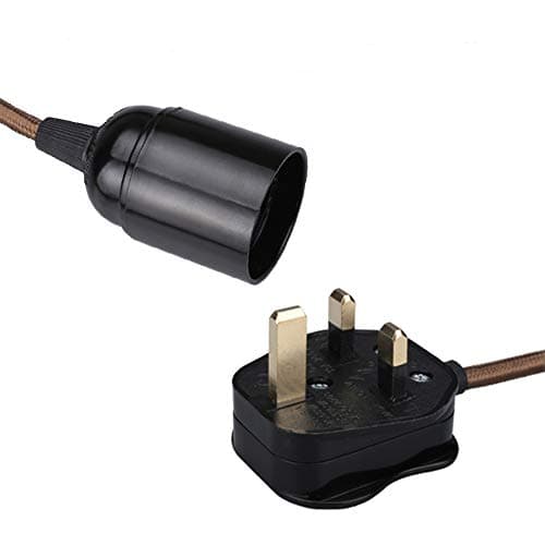 Wowsale Pendant Light Ceiling Lighting Fitting, E27 Lamp Holder Suspended Pendant Light Fitting Kit, 2 Core Gold Fabric Cable Plug with On/Off Switch- UK Plug (Coffee, 2m) — view 3