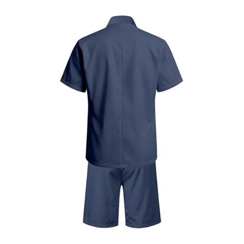 RUMAOZIA Men's Linen Summer Lightweight Suits Short Summer Shirt Set Figure-Shaping Travel Linen Suit Urban Breathable Expedition Oversize Short Sleeve Suit Beach Two Piece Leisure Suit, O Navy, M — view 6
