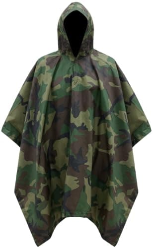 Harrington Marley Camouflage Poncho Waterproof Hooded Rain Hiking Shooting Army Fishing Camo, Rain Poncho