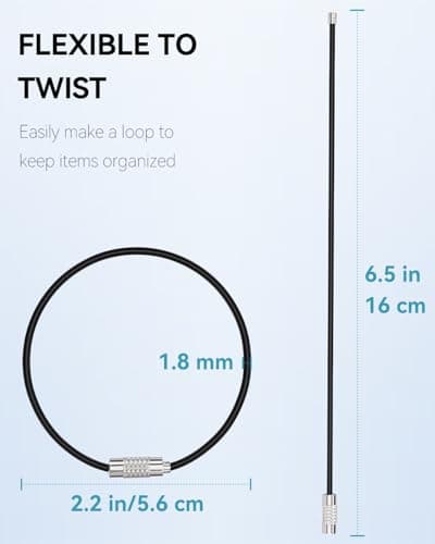 Uniclife 12 Pcs Black Wire Keychain Cable Large Stainless Steel Key Ring Loop Holder for Outdoor Hiking Heavy Duty Connectable Luggage Tag Keeper for Sport and Travel, 16 cm — view 3