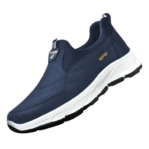 Walking Shoes for Men Outdoor Hiking Orthopedic Shoes with Arch Support Fashion Low-top Sneakers Slip-On Waterproof Anti-Slip Lightweight Loafers (Dark Blue, 8)