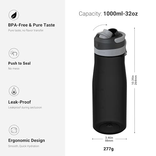 Super Sparrow Water Bottle 1000ml - One-Tap TouchGulp Bottle - Non-Toxic BPA Free - Lightweight & Sustainable Tritan Water Bottles for Sports, Travel, Outdoors — view 3