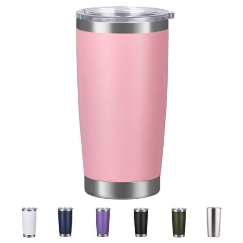 Shunshi Insulated Travel Tumbler with Leak-Proof Lid, 20oz Double-Wall Stainless Steel Mug - Keeps Hot/Cold 4/10H, Car Cup Holder Fit, BPA Free - Ideal for Coffee, Commute & Gifts (Pink)