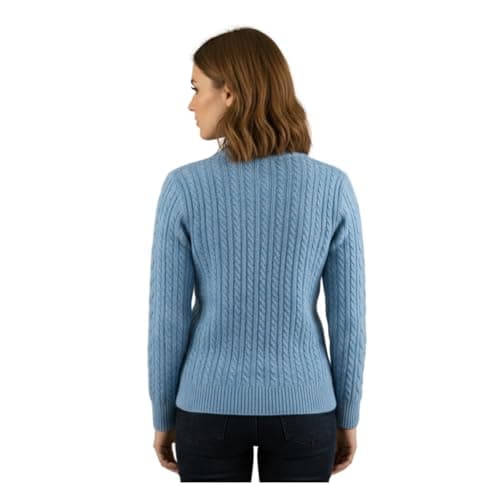 Women’s Cable Knit Jumper Long Sleeve Crew Neck – Soft Fisherman Ladies Sweater, Warm Winter Knit Pullover-Sky Blue L -XL — view 4