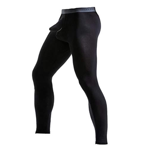 Ouruikia Men's Thermal Underwear Pants Modal Long Johns Tagless Lightweight Thermal Bottoms Separate Pouch (Black, Large) — view 2
