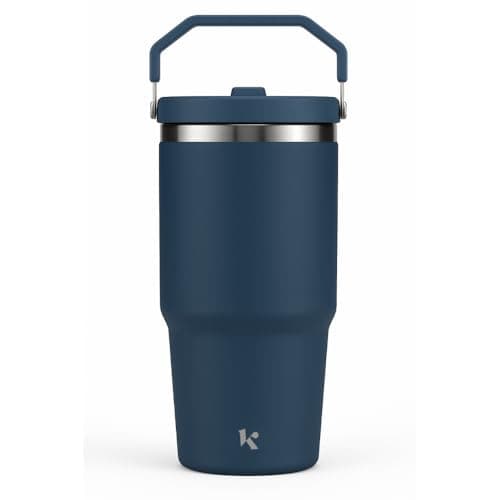Kichna Blue Tumbler with Straw & Lid | Stainless Steel Double Wall Insulated Travel Mug | Leak Proof with Carry Handle | Design Keeps Drinks Cold or Hot | Perfect for Coffee, Water, Smoothies