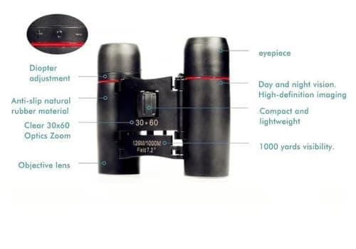 30x60 Portable Mini Binoculars Compact Zoom, Wide View Angle Folding Binoculars Long Range Telescope with Low Light Night Vision for Outdoor Bird Watching Camping Hiking Traveling Tourism — view 2